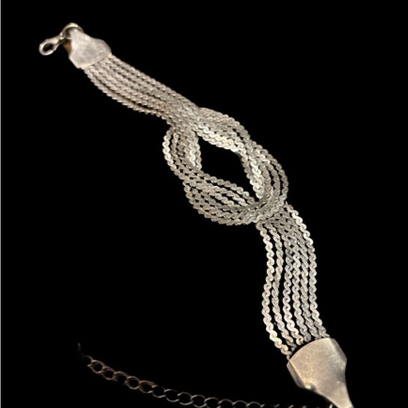 Mexican Silver Braided Knot Bracelet 7” Vintage Preloved - Picture 2 of 10